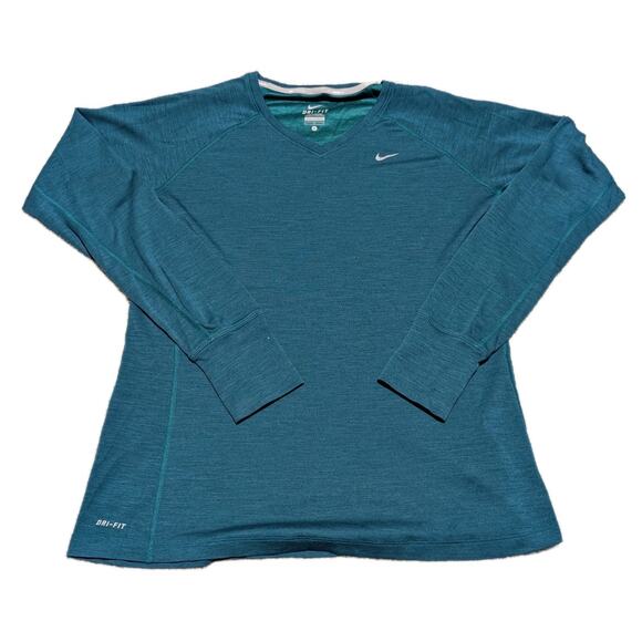 Nike Running Shirt Baby Blue Dri Fit Fitted Gym Activewear Women's Size Large - Picture 1 of 6